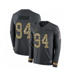 Youth Nike New Orleans Saints #94 Cameron Jordan Limited Black Salute to Service Therma Long Sleeve NFL Jersey