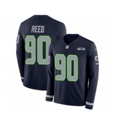 Youth Nike Seattle Seahawks #90 Jarran Reed Limited Navy Blue Therma Long Sleeve NFL Jersey