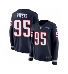 Women's Nike New England Patriots #95 Derek Rivers Limited Navy Blue Therma Long Sleeve NFL Jersey