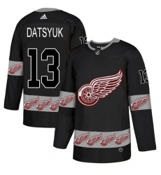 Men's Adidas Detroit Red Wings #13 Pavel Datsyuk Authentic Black Team Logo Fashion NHL Jersey