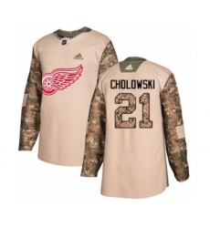 Youth Adidas Detroit Red Wings #21 Dennis Cholowski Authentic Camo Veterans Day Practice NHL Jersey
