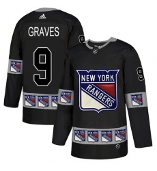 Men's Adidas New York Rangers #9 Adam Graves Authentic Black Team Logo Fashion NHL Jersey