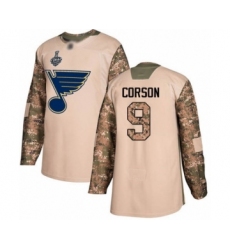 Men's St. Louis Blues #9 Shayne Corson Authentic Camo Veterans Day Practice 2019 Stanley Cup Final Bound Hockey Jersey
