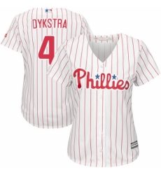 Women's Majestic Philadelphia Phillies #4 Lenny Dykstra Replica White/Red Strip Home Cool Base MLB Jersey
