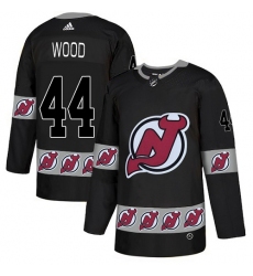 Men's Adidas New Jersey Devils #44 Miles Wood Authentic Black Team Logo Fashion NHL Jersey