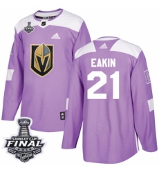 Men's Adidas Vegas Golden Knights #21 Cody Eakin Authentic Purple Fights Cancer Practice 2018 Stanley Cup Final NHL Jersey