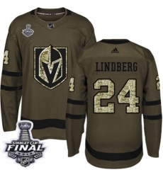 Men's Adidas Vegas Golden Knights #24 Oscar Lindberg Authentic Green Salute to Service 2018 Stanley Cup Final NHL Jersey