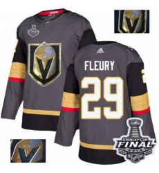 Men's Adidas Vegas Golden Knights #29 Marc-Andre Fleury Authentic Gray Fashion Gold 2018 Stanley Cup Final NHL Jersey