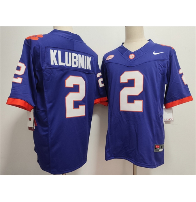 Men's Clemson Tigers #2 Cade Klubnik Purple F.U.S.E. Stitched Football Jersey