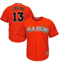 Youth Majestic Miami Marlins #13 Starlin Castro Replica Orange Alternate 1 Cool Base MLB Jersey