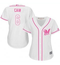 Women's Majestic Milwaukee Brewers #6 Lorenzo Cain Replica White Fashion Cool Base MLB Jersey