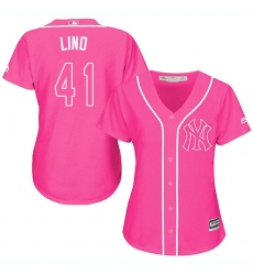 Women's Majestic New York Yankees #41 Adam Lind Replica Pink Fashion Cool Base MLB Jersey