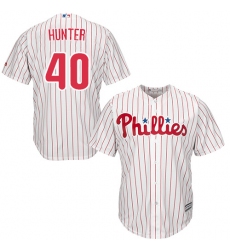 Men's Majestic Philadelphia Phillies #40 Tommy Hunter Replica White/Red Strip Home Cool Base MLB Jersey