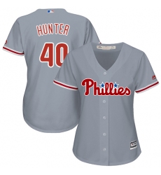Women's Majestic Philadelphia Phillies #40 Tommy Hunter Replica Grey Road Cool Base MLB Jersey