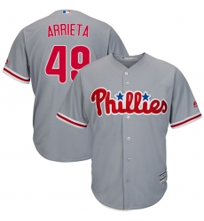 Men's Majestic Philadelphia Phillies #49 Jake Arrieta Replica Grey Road Cool Base MLB Jersey