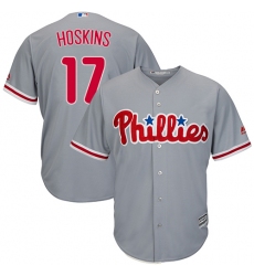 Men's Majestic Philadelphia Phillies #17 Rhys Hoskins Replica Grey Road Cool Base MLB Jersey