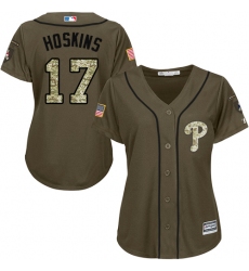 Women's Majestic Philadelphia Phillies #17 Rhys Hoskins Authentic Green Salute to Service MLB Jersey
