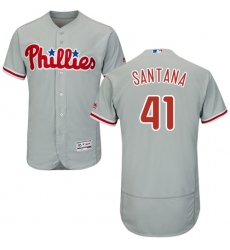 Men's Majestic Philadelphia Phillies #41 Carlos Santana Grey Road Flex Base Authentic Collection MLB Jersey