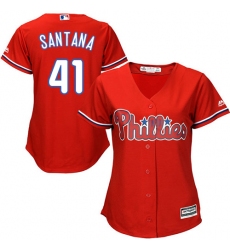 Women's Majestic Philadelphia Phillies #41 Carlos Santana Replica Red Alternate Cool Base MLB Jersey