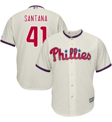 Youth Majestic Philadelphia Phillies #41 Carlos Santana Authentic Cream Alternate Cool Base MLB Jersey