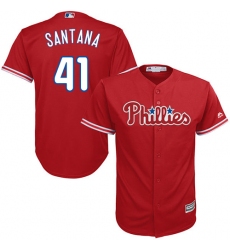 Youth Majestic Philadelphia Phillies #41 Carlos Santana Replica Red Alternate Cool Base MLB Jersey