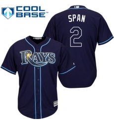 Youth Majestic Tampa Bay Rays #2 Denard Span Authentic Navy Blue Alternate Cool Base MLB Jersey