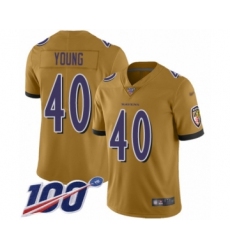 Youth Baltimore Ravens #40 Kenny Young Limited Gold Inverted Legend 100th Season Football Jersey