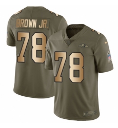 Men's Nike Baltimore Ravens #78 Orlando Brown Jr. Limited Olive/Gold Salute to Service NFL Jersey