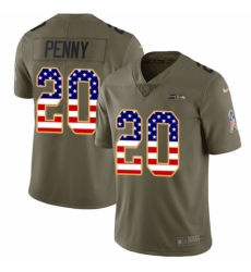 Youth Nike Seattle Seahawks #20 Rashaad Penny Limited Olive USA Flag 2017 Salute to Service NFL Jersey