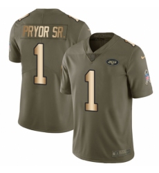Youth Nike New York Jets #1 Terrelle Pryor Sr. Limited Olive/Gold 2017 Salute to Service NFL Jersey