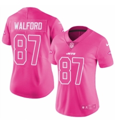 Women's Nike New York Jets #87 Clive Walford Limited Pink Rush Fashion NFL Jersey