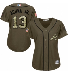 Women's Majestic Atlanta Braves #13 Ronald Acuna Jr. Authentic Green Salute to Service MLB Jersey