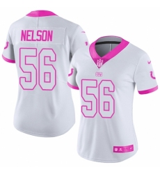 Women's Nike Indianapolis Colts #56 Quenton Nelson Limited White Pink Rush Fashion NFL Jersey