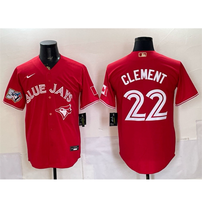 Men's Toronto Blue Jays #22 Ernie Clement Red 50 Seasons Stitched Baseball Jersey