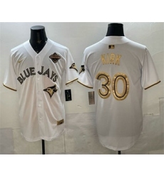 Men's Toronto Blue Jays #30 Alejandro Kirk White Gold 2025 American League Champions Limited Stitched Jersey