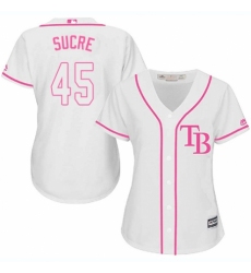 Women's Majestic Tampa Bay Rays #45 Jesus Sucre Replica White Fashion Cool Base MLB Jersey