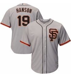 Men's Majestic San Francisco Giants #19 Alen Hanson Replica Grey Road 2 Cool Base MLB Jersey