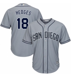Men's Majestic San Diego Padres #18 Austin Hedges Replica Grey Road Cool Base MLB Jersey