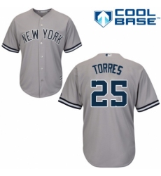 Men's Majestic New York Yankees #25 Gleyber Torres Replica Grey Road MLB Jersey