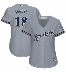 Women's Majestic Milwaukee Brewers #18 Eric Sogard Replica Grey Road Cool Base MLB Jersey