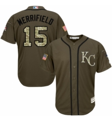 Youth Majestic Kansas City Royals #15 Whit Merrifield Authentic Green Salute to Service MLB Jersey