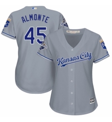 Women's Majestic Kansas City Royals #45 Abraham Almonte Authentic Grey Road Cool Base MLB Jersey