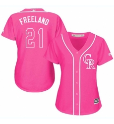 Women's Majestic Colorado Rockies #21 Kyle Freeland Replica Pink Fashion Cool Base MLB Jersey