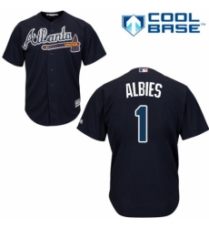 Youth Majestic Atlanta Braves #1 Ozzie Albies Authentic Blue Alternate Road Cool Base MLB Jersey