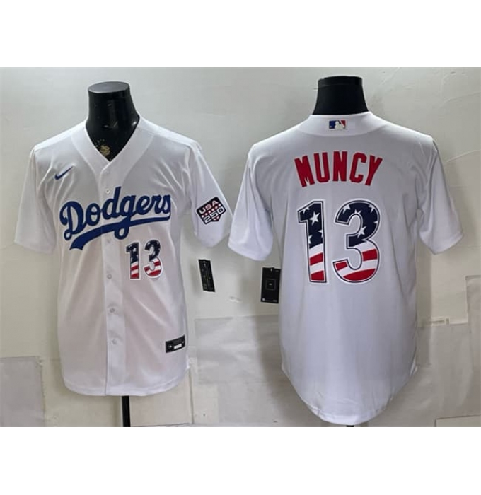 Men's Los Angeles Dodgers #13 Max Muncy White USA 250 Fourth of July Home Stitched Baseball Jersey