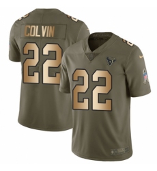 Youth Nike Houston Texans #22 Aaron Colvin Limited Olive/Gold 2017 Salute to Service NFL Jersey
