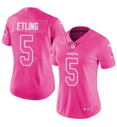 Women's Nike New England Patriots #5 Danny Etling Limited Pink Rush Fashion NFL Jersey