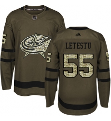 Men's Adidas Columbus Blue Jackets #55 Mark Letestu Authentic Green Salute to Service NHL Jersey
