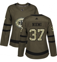 Women's Adidas Montreal Canadiens #37 Antti Niemi Authentic Green Salute to Service NHL Jersey