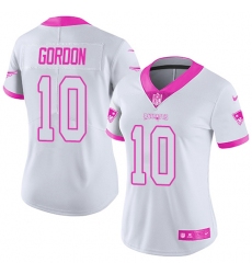 Women's Nike New England Patriots #10 Josh Gordon Limited White Pink Rush Fashion NFL Jersey